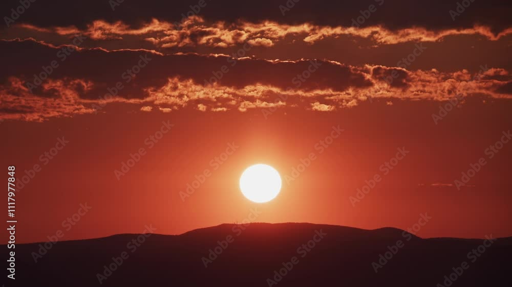 Tranquil Red Sunrise over Desert Landscape Zoom In Tranquil Red Sunrise over Desert Landscape Zoom In