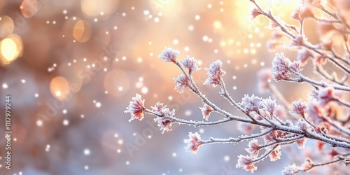 Delicate snowflakes adorning branches in a serene winter landscape