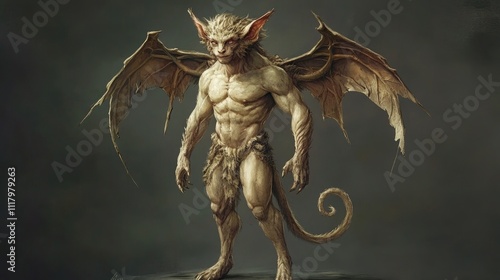 Muscular Anthropomorphic Creature With Large Wings photo