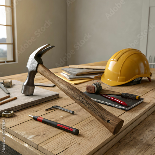 construction hammer indoors still life photo