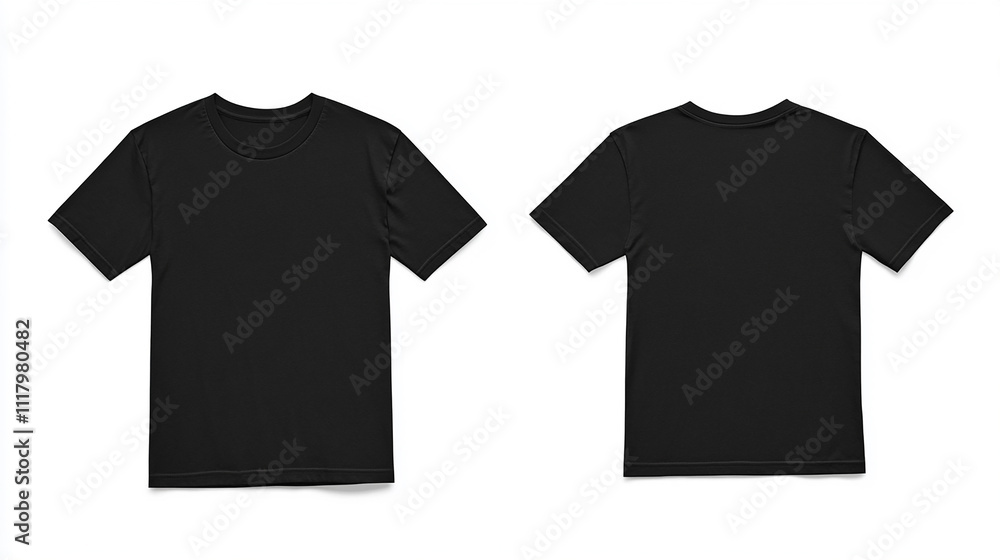 Black and white blank t-shirt clothing design. New sport unisex textile form with u neck collar for man and woman. Advertising or ads template on cloth and fashion theme Black and white blank t-shirt clothing design. New sport unisex textile form with u neck collar for man and woman. Advertising or ads template on cloth and fashion theme