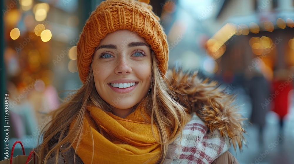 Portrait of a Young Woman Shopping with Friends, Carrying Bags Portrait of a Young Woman Shopping with Friends, Carrying Bags