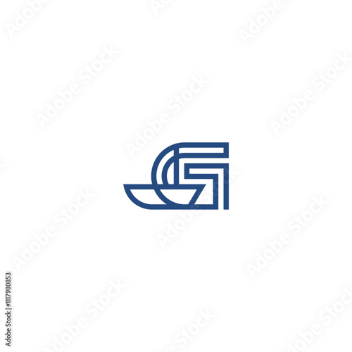 Sailing boat in G shape letter abstract logo.