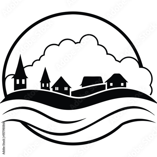 Fog in villages black vector art silhouette , white background,