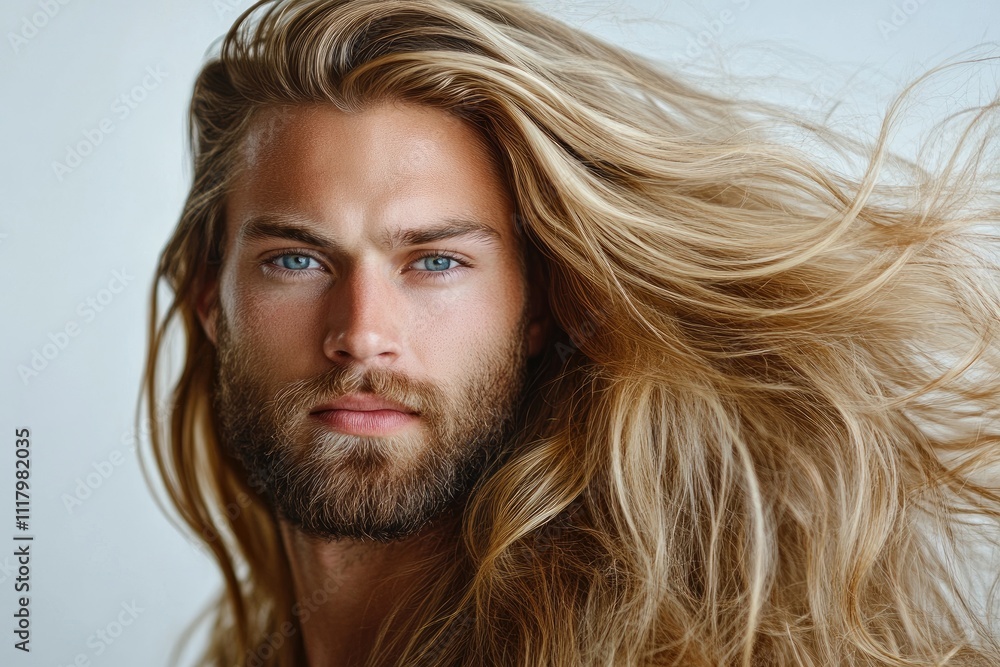 Handsome male model showing long blond hair and beard Handsome male model showing long blond hair and beard
