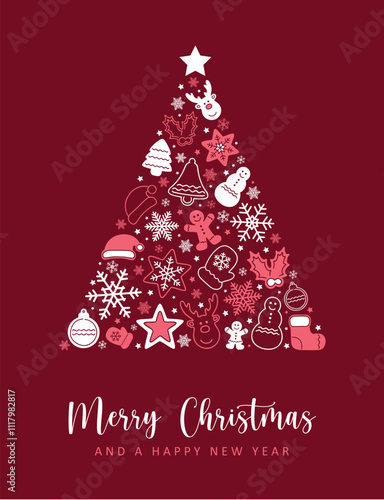 christmas greeting card with decorative fir tree vector illustration