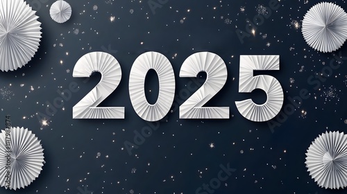 Golden Glittery 3D Number 2025 on Colorful Bokeh Lights and Sparkles Background