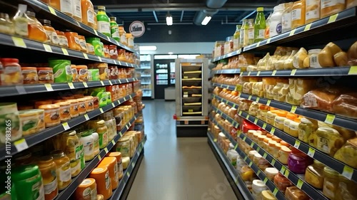 Wallpaper Mural Grocery Store Aisles with Bread, Snacks, and Condiments Torontodigital.ca