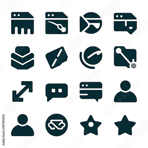 silhouette illustration vector style Collection of ten Bitbucket icons repository, pull, merge, etc. with white background  photo