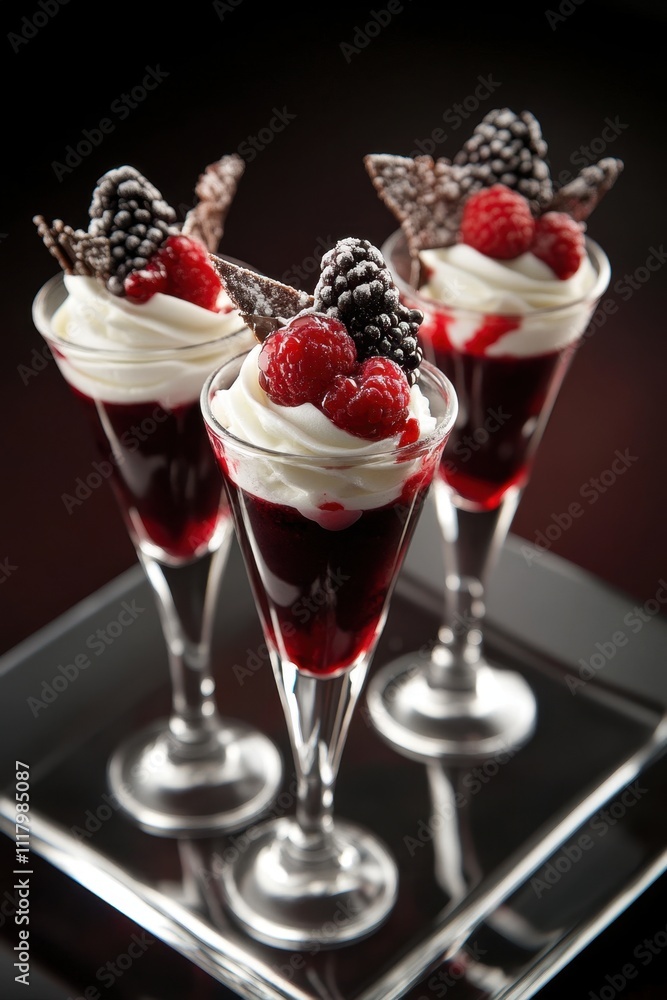 National Parfait Day Decadent berry parfaits in elegant glasses with whipped cream and chocolate garnish National Parfait Day Decadent berry parfaits in elegant glasses with whipped cream and chocolate garnish