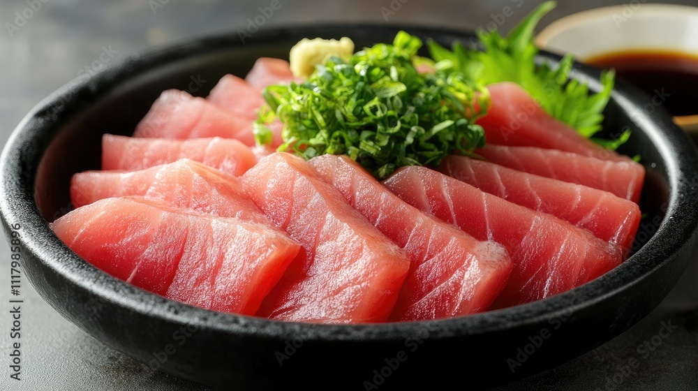 Premium Tuna Sashimi Served in Elegant Black Dish Premium Tuna Sashimi Served in Elegant Black Dish