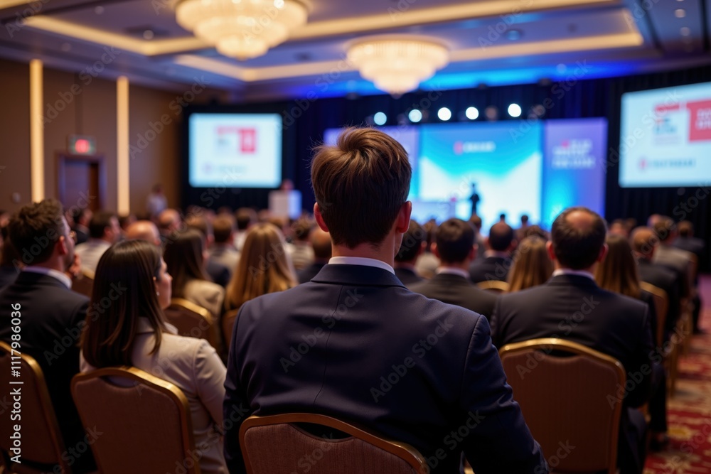 Professionals engaged in conference presentation at corporate event Professionals engaged in conference presentation at corporate event