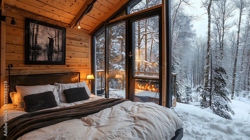 Cozy winter cabin with panoramic glass walls Cozy winter cabin with panoramic glass walls