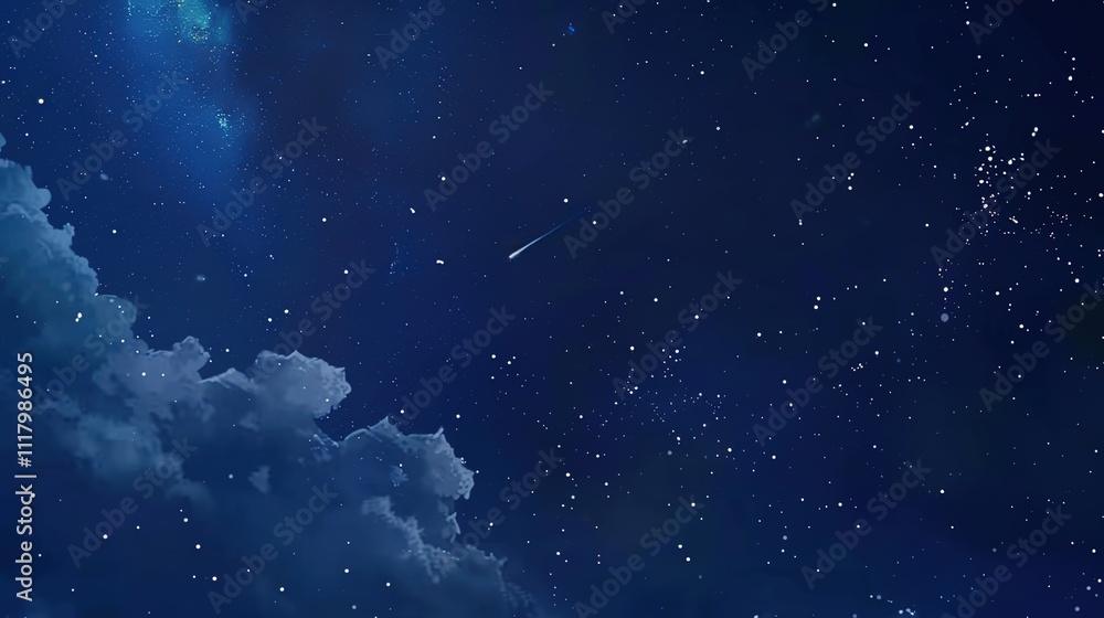 Obraz premium Panoramic blue night sky with milky way and stars on dark background. Fill the universe, nebulae and galaxies with noise and particles. Dark night sky.
