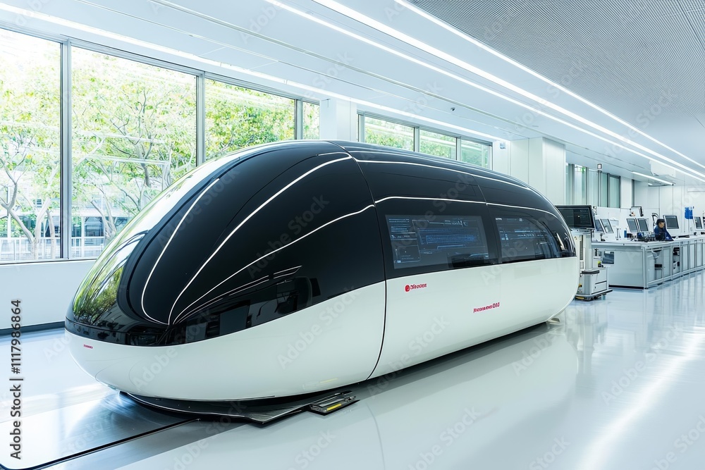 Obraz premium A hybrid vehicle being tested in an ecofriendly lab Clean environment, futuristic machinery, and precision Concept of sustainable performance,No brand logos,