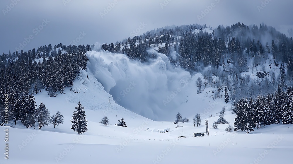 Obraz premium Dramatic avalanche in snowy mountains 