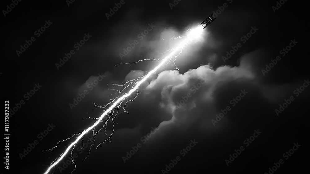 Dramatic lightning strike on urban skyscraper Dramatic lightning strike on urban skyscraper