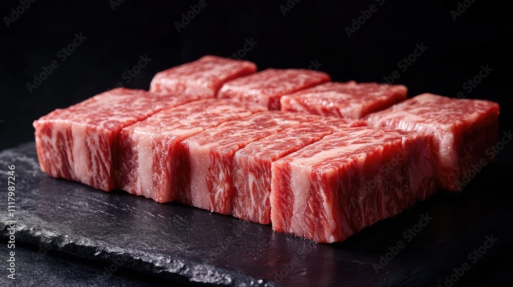 Close-up of Fine Wagyu Sushi on Black Background Close-up of Fine Wagyu Sushi on Black Background