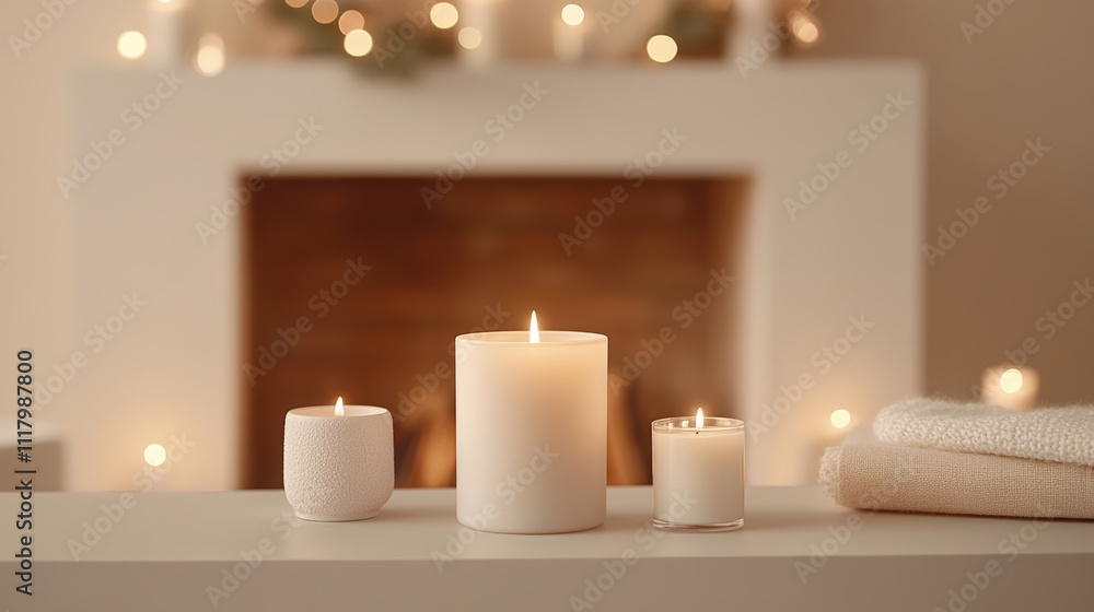 A serene arrangement of candles in soft, warm light creates cozy atmosphere, perfect for relaxation and comfort. flickering flames enhance inviting ambiance of space A serene arrangement of candles in soft, warm light creates cozy atmosphere, perfect for relaxation and comfort. flickering flames enhance inviting ambiance of space