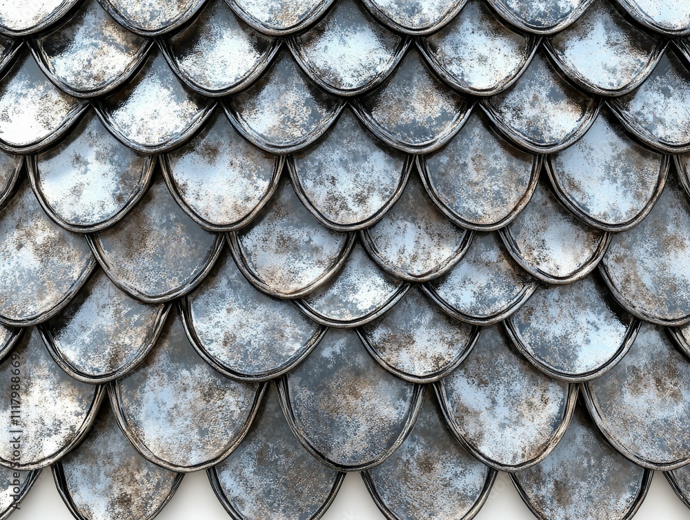 Weathered metallic scales, overlapping pattern. Weathered metallic scales, overlapping pattern.