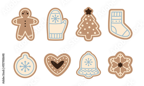 Christmas gingerbread set. Winter sweets in various shapes. A symbol of the Christmas holiday.