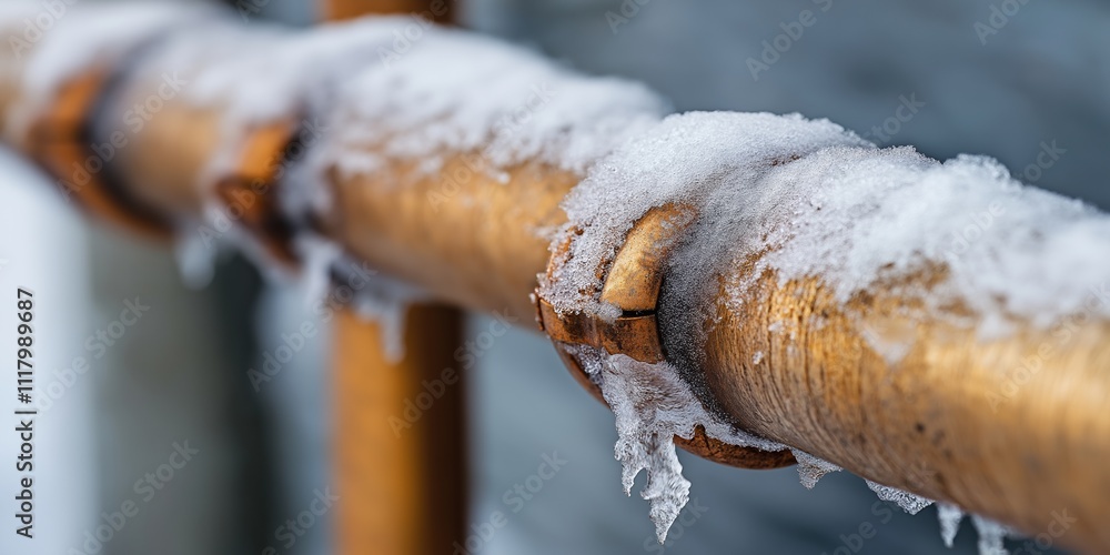 Fototapeta premium Frosted copper pipes showcase the beauty of winter's chill