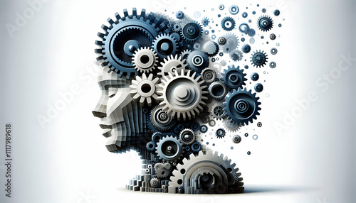 Wallpaper Mural 3D Abstract human silhouette merging with mechanical gears concept as An abstract human silhouette merges with mechanical gears representing the synergy between human creativity and industrial innovat Torontodigital.ca