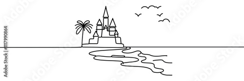 Foto one continuous line drawing of castle