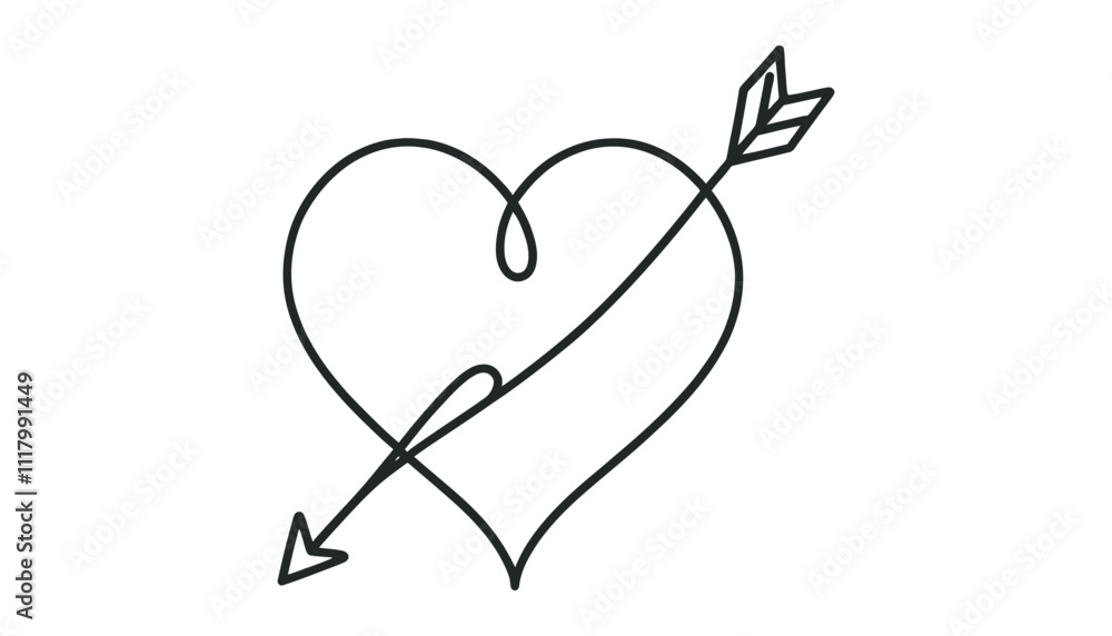 continuous line of love and arrows.single line vector expressing love.heart and arrow icon in one line drawing. continuous line of love and arrows.single line vector expressing love.heart and arrow icon in one line drawing.