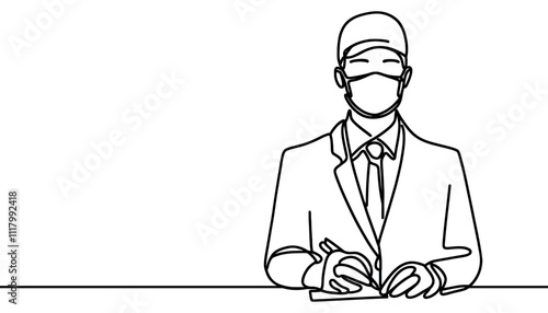 One continuous line illustration of a pharmacist, isolated on white background