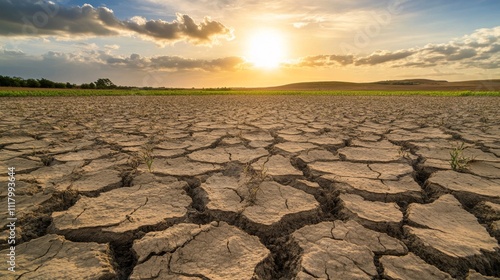 Arid Land Sunset: Drought's Impact on the Environment photo