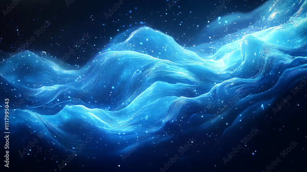 Stunning Digital Artwork Depicting Ethereal Waves of Blue Energy in a Cosmic Space Environment Stunning Digital Artwork Depicting Ethereal Waves of Blue Energy in a Cosmic Space Environment