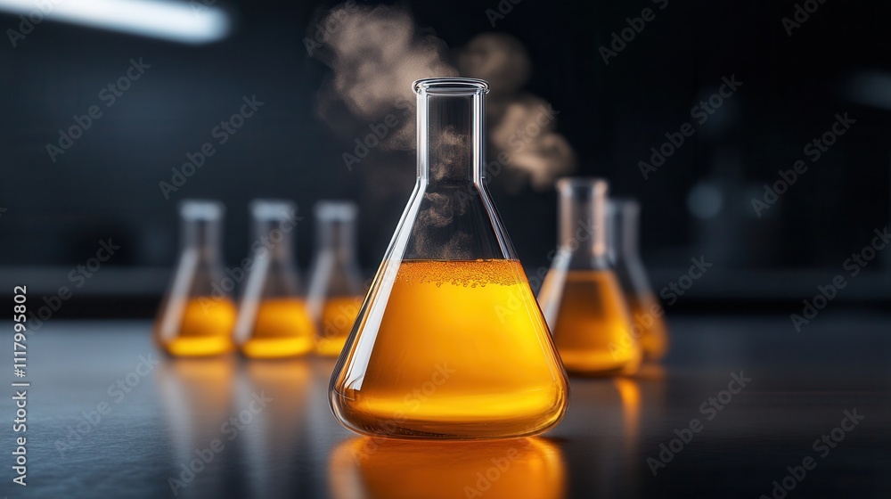 chemical laboratory with glass beakers, test tubes, and a bubbling chemical reaction chemical laboratory with glass beakers, test tubes, and a bubbling chemical reaction