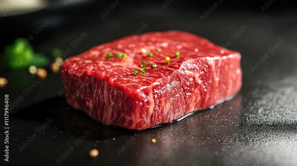 Fresh Wagyu Sushi on Black Plate