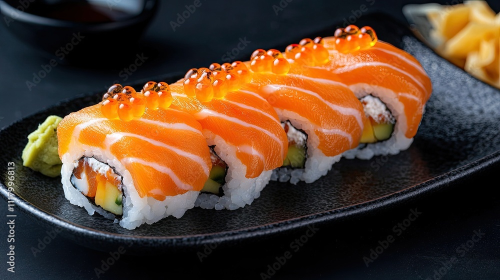 Refined Salmon Roe Sushi Presentation Refined Salmon Roe Sushi Presentation