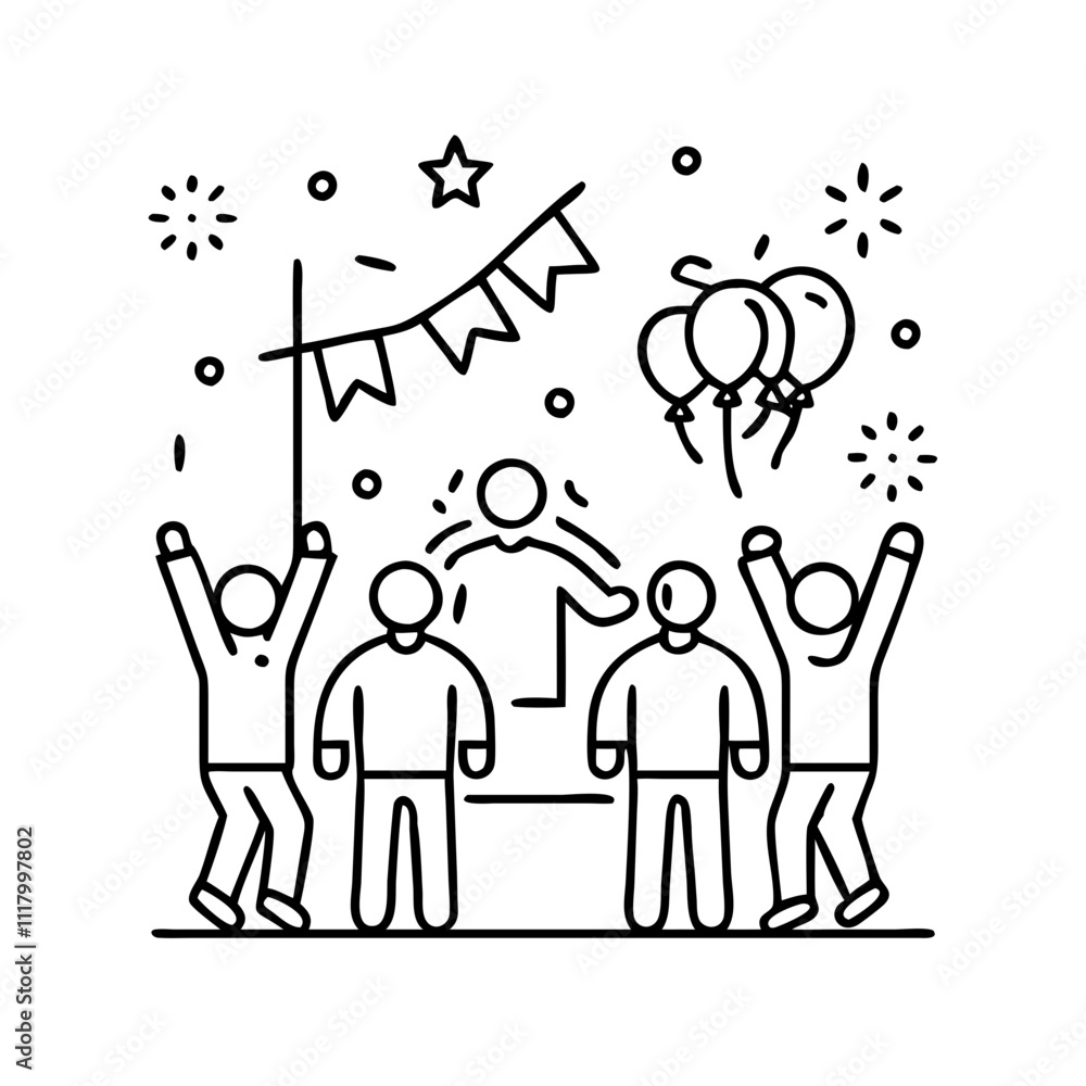 new year s parade icon, new year illustration, new year icon - simple black line art of new year s parade, symbolizing new year celebrations. new year vector. new year s parade icon, new year illustration, new year icon - simple black line art of new year s parade, symbolizing new year celebrations. new year vector.