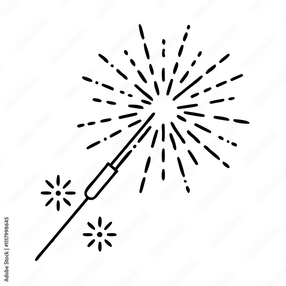 Obraz premium sparkler icon, new year illustration, new year icon - simple black line art of sparkler, symbolizing new year celebrations. new year vector.