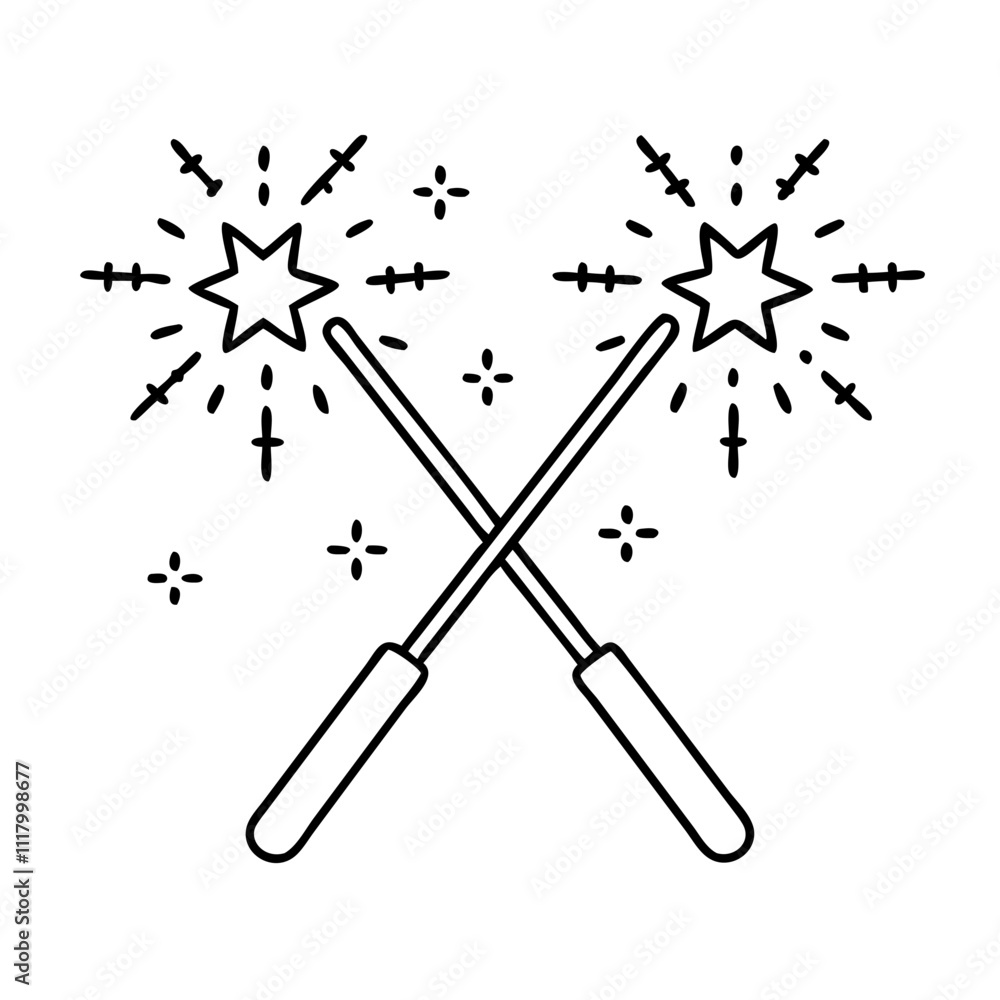 sparklers crossed icon, new year illustration, new year icon - simple black line art of sparklers crossed, symbolizing new year celebrations. new year vector. sparklers crossed icon, new year illustration, new year icon - simple black line art of sparklers crossed, symbolizing new year celebrations. new year vector.