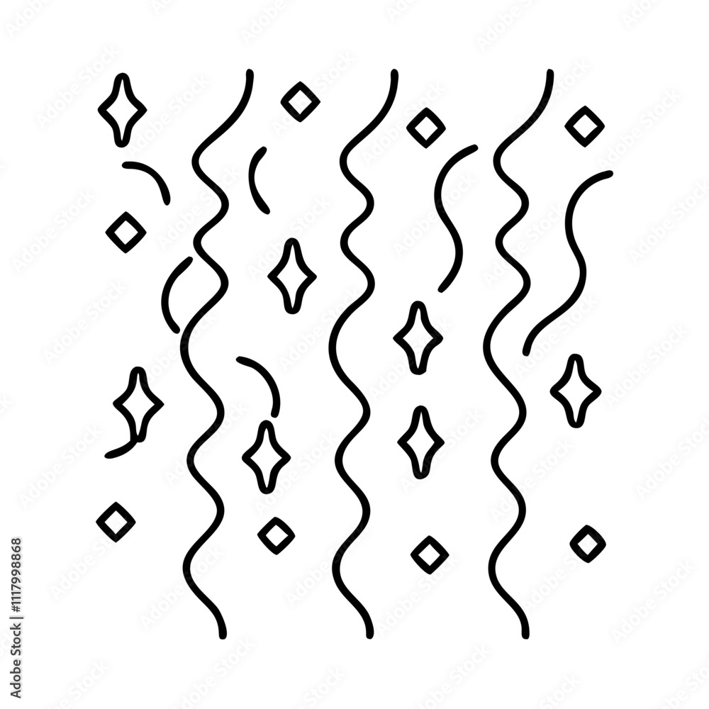 streamers icon, new year illustration, new year icon - simple black line art of streamers, symbolizing new year celebrations. new year vector. streamers icon, new year illustration, new year icon - simple black line art of streamers, symbolizing new year celebrations. new year vector.