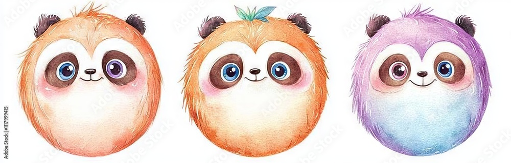 Obraz premium An exotic summer jungle print showcasing a watercolor cartoon of a baby panda, sloth, giraffe, and koala, along with an elephant in a tropical setting.