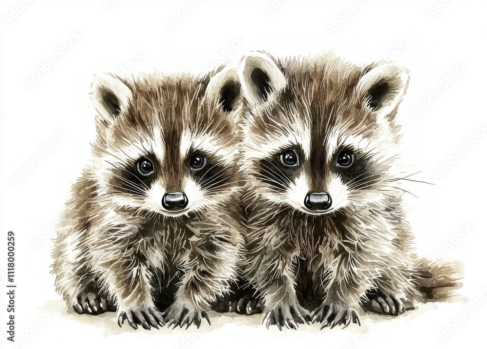 Fototapeta premium Adorable watercolor illustration of a mother and baby raccoon, perfect for children.
