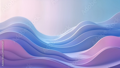 Abstract illustration with dynamic purple, blue waves. Modern, vibrant colors create smooth flow effect. Geometric shapes form layered curves. Suitable for design elements like backgrounds banners.