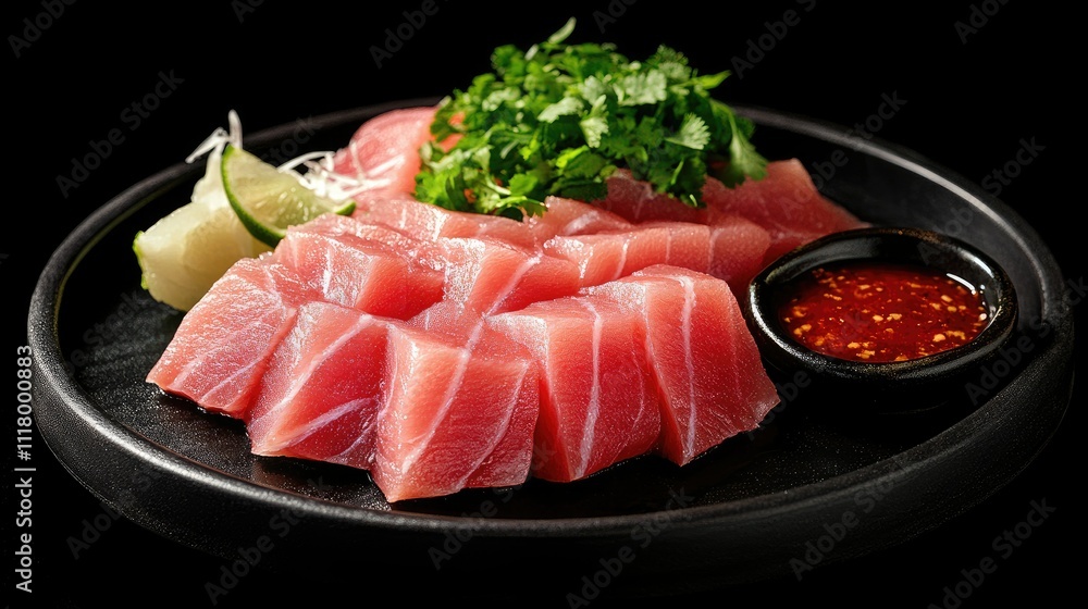 Fresh Tuna Sashimi on a Vibrant Plate Fresh Tuna Sashimi on a Vibrant Plate