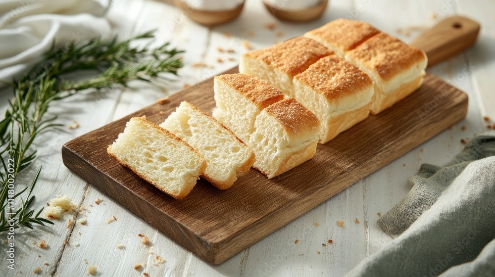 Freshly Sliced Bread on Wooden Cutting Board Freshly Sliced Bread on Wooden Cutting Board