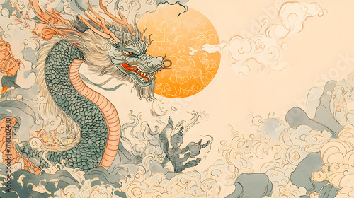 Vibrant Chinese Dragon Doodles, Playful and Whimsical 2D Illustrations for Posters, Tags, and Banners.