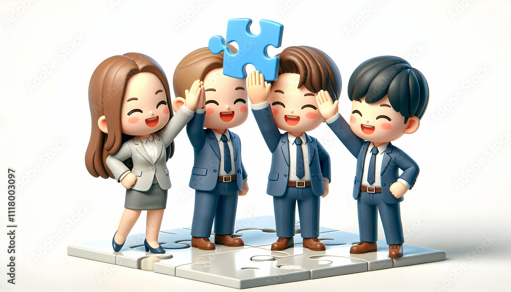 3D Business team celebrating puzzle success with high fives candid photo copy space below. concept as A business team celebrating puzzle success with high fives in a candid photo highlighting the joy 3D Business team celebrating puzzle success with high fives candid photo copy space below. concept as A business team celebrating puzzle success with high fives in a candid photo highlighting the joy