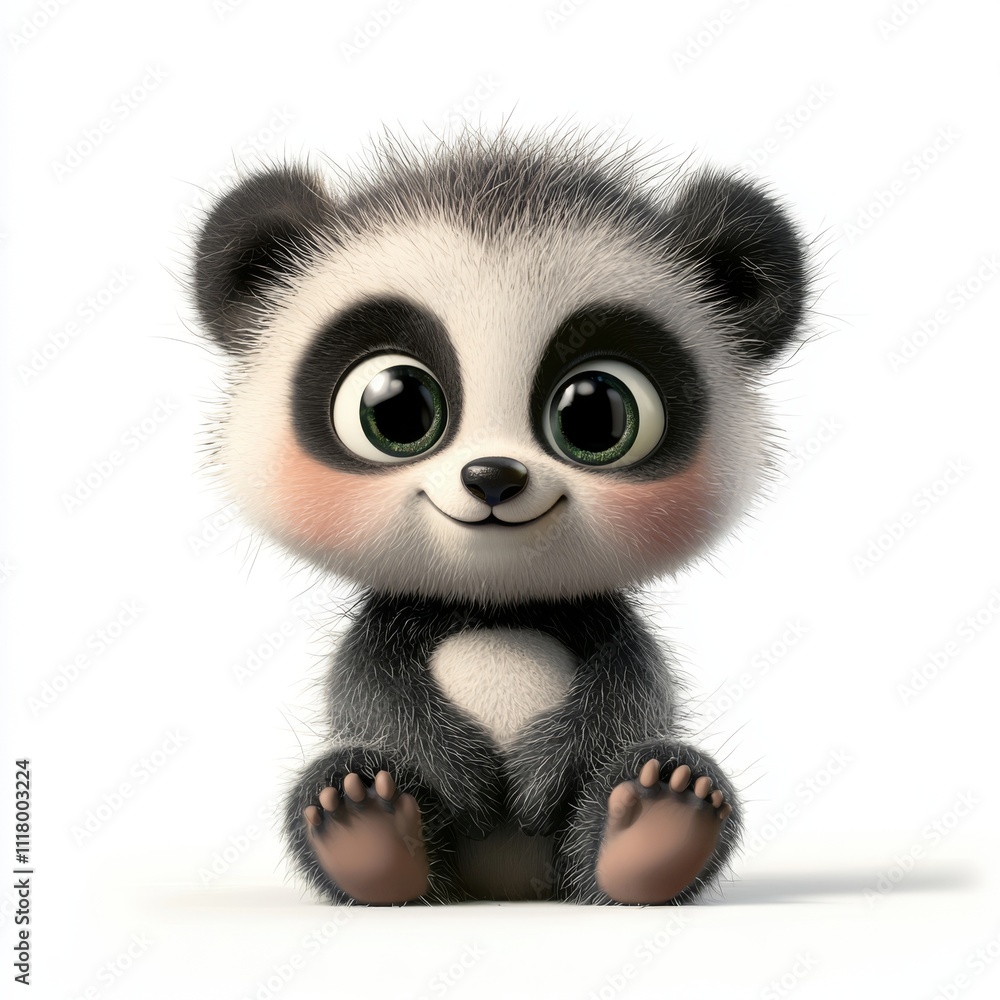 Adorable 3D cartoon panda bear on a white background, perfect for stock images of animals. Adorable 3D cartoon panda bear on a white background, perfect for stock images of animals.