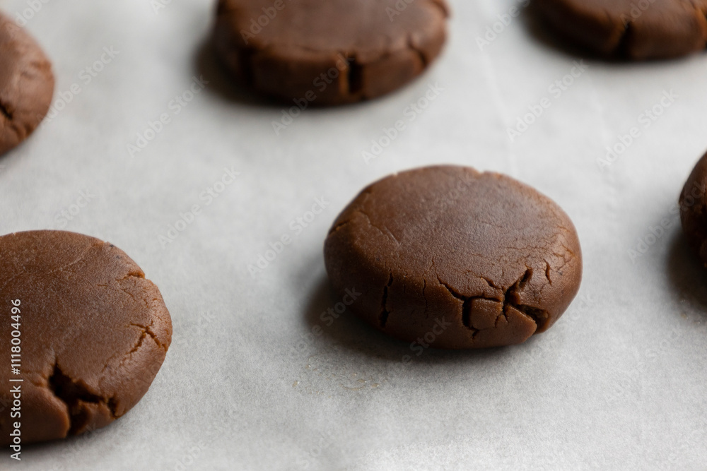 Raw Chocolate Cookies Ready for Baking – Perfect for Christmas Close-Up Raw Chocolate Cookies Ready for Baking – Perfect for Christmas Close-Up
