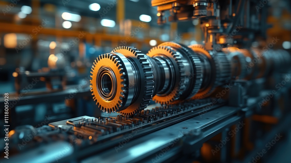Machinery with gears in an industrial setting for manufacturing processes Machinery with gears in an industrial setting for manufacturing processes