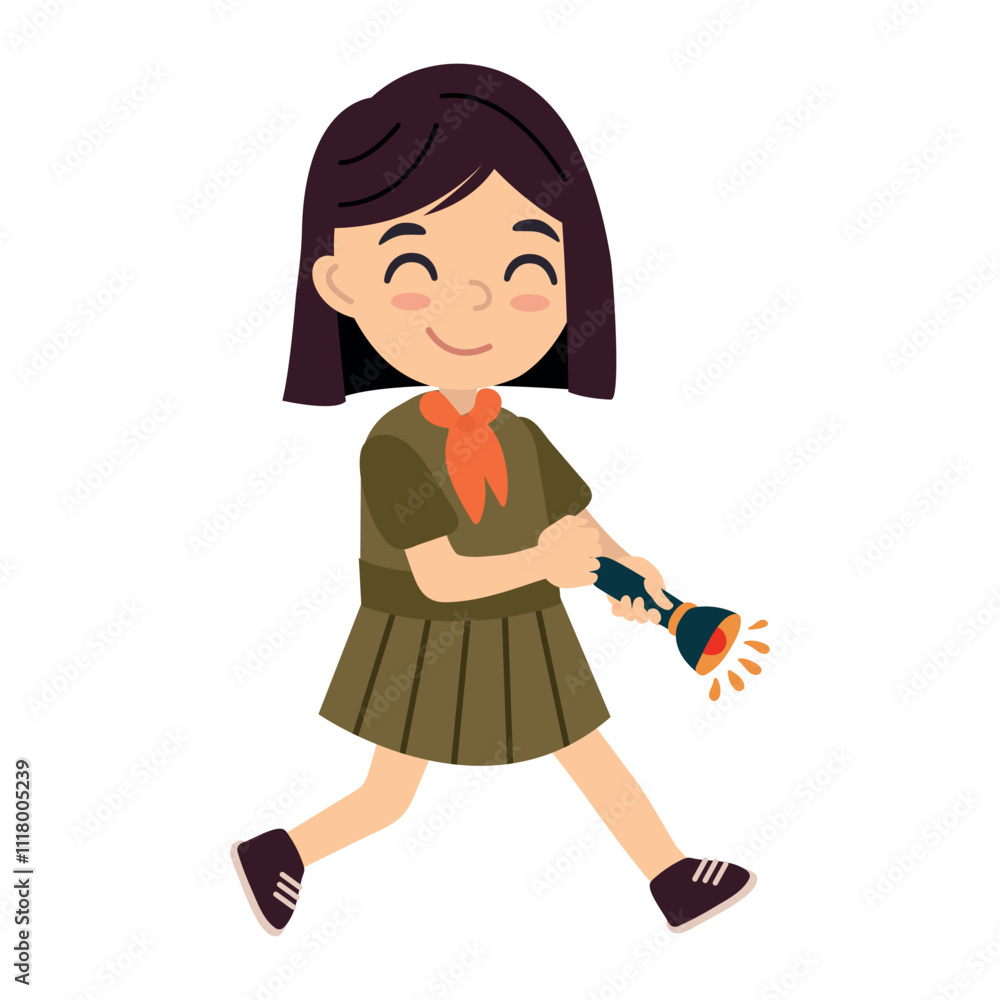 Illustration of Girl Scout with Flashlight Illustration of Girl Scout with Flashlight
